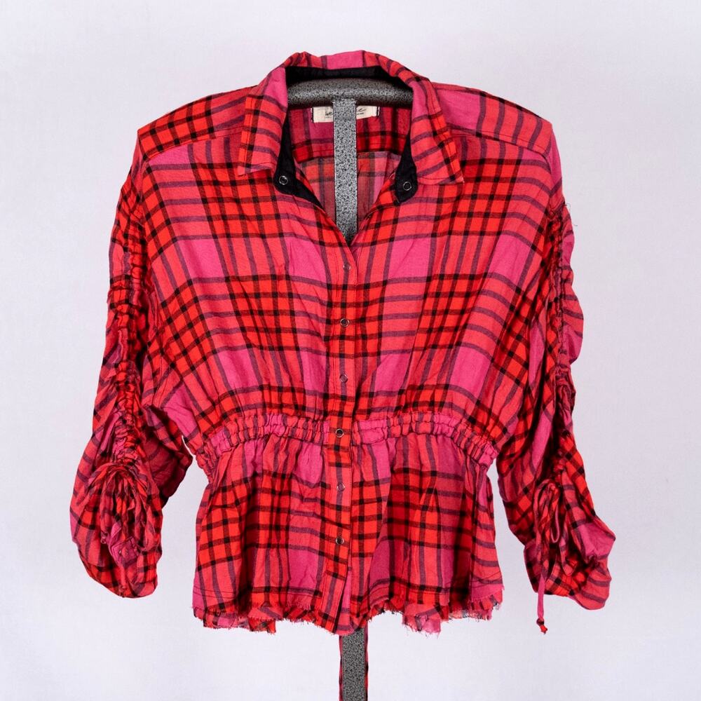 We The Free Free People Plaid Snap Front Wool Blend Blouse SMALL Western Casual
